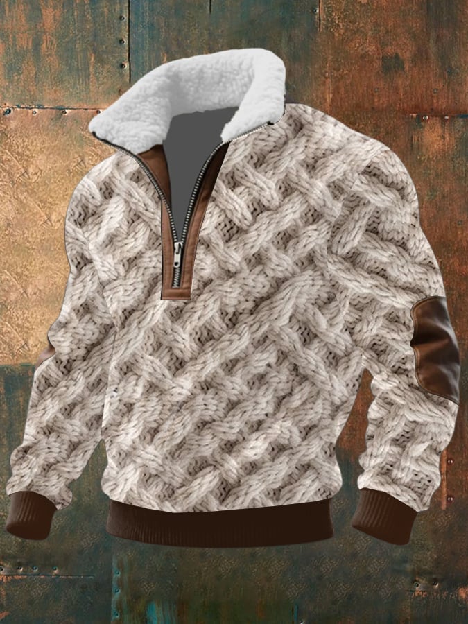 Sudadera retro estampado Half Zip solapa para hombre