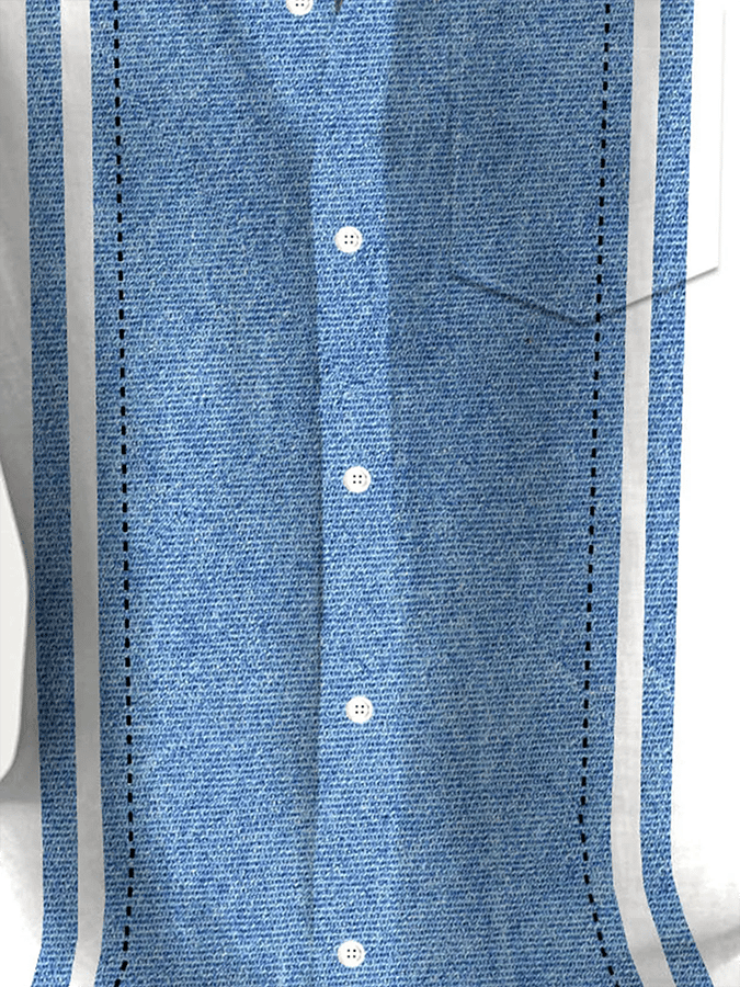 Camisa retro Textured Contrast estampado casual (With Pockets) para hombre