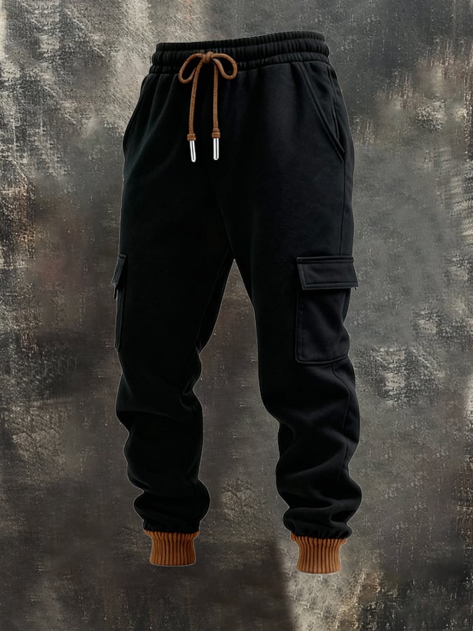 Sudadera retro Stitching Contrast Color Hooded casual Suit para hombre