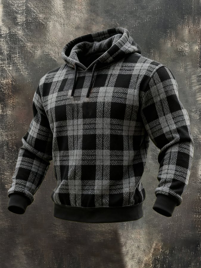 Sudadera retro a cuadros Hooded casual Suit para hombre