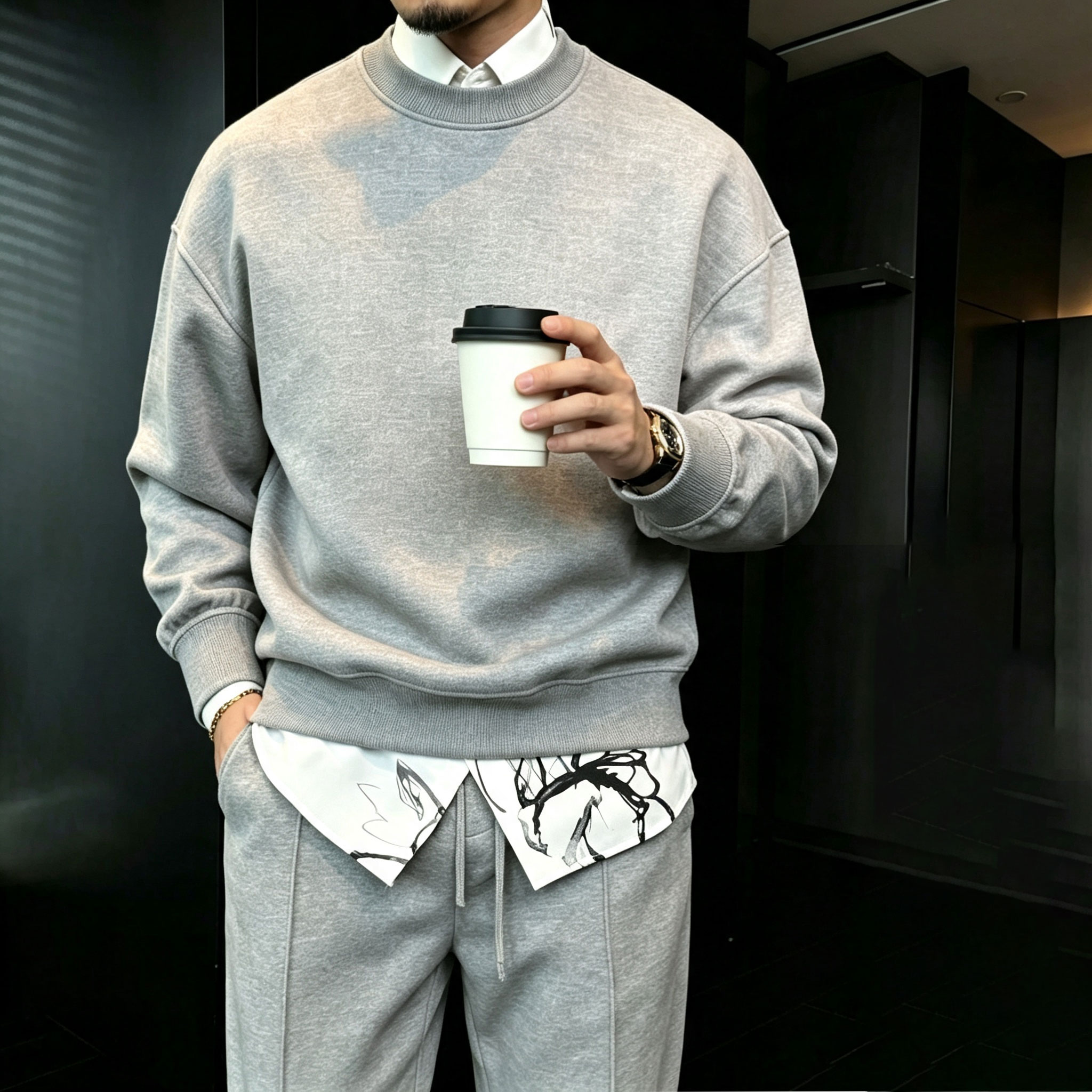 para hombre Round-Neck Sweacamiseta and pantalón Set