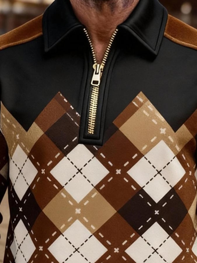 Sudadera retro en bloques de color estampado cierre para hombre
