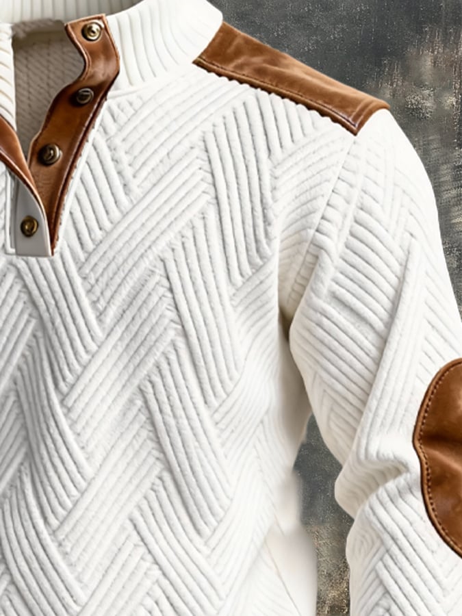 Sudadera retro jacquard texturizado Patchpara trabajo Comfortable Color-Blocked con cierre para hombre