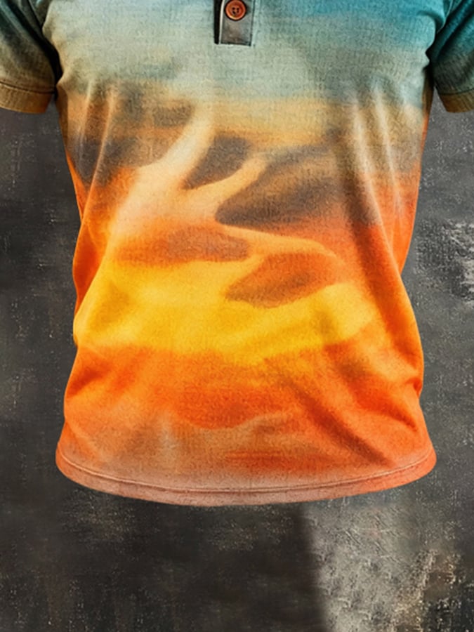 Camiseta vintage-Style Color-Block de manga corta With Henley cuello para hombre