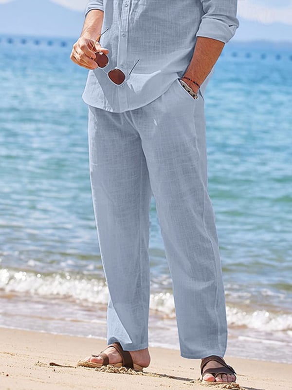Pantalón Drawstring Elastic Waist Straight Comfortable And transpirable para exterior Vacation Beach Vacation casual para hombre