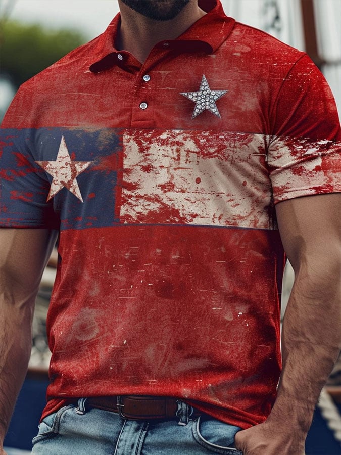 Camisa polo Independence Day estampado casual para hombre
