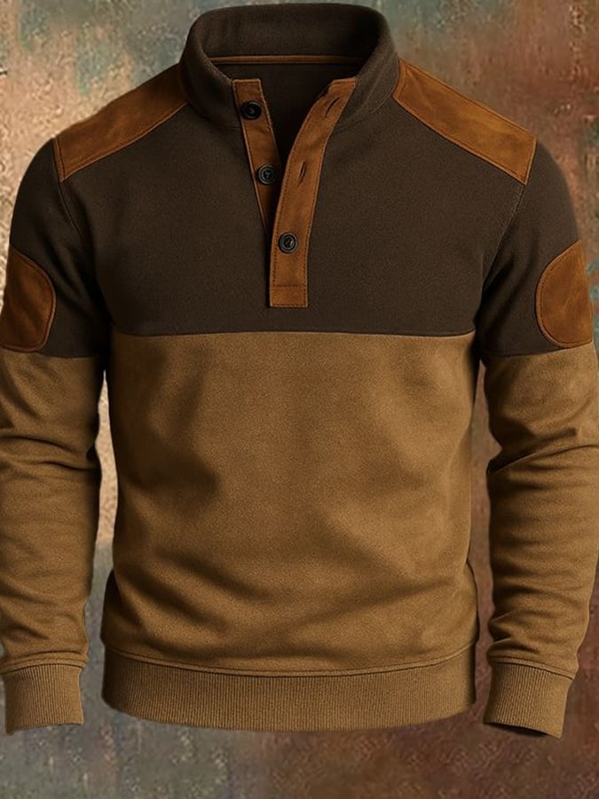 Sudadera casual retro Contrast Color Stand cuello de manga larga para hombre