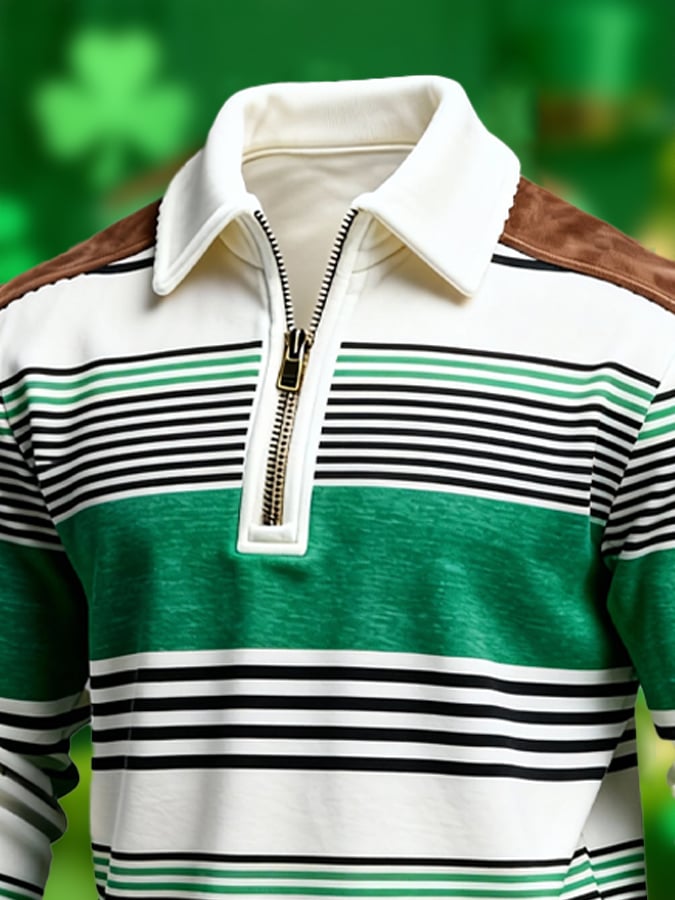 Sudadera St. Patrick's Day estampado Color-Block con cierre con gorrasucha para hombre