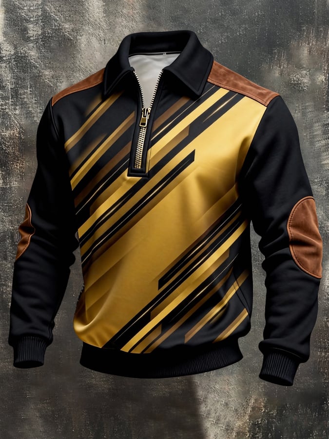 Sudadera retro en bloques de color estampado Color-Blocked con cierre para hombre