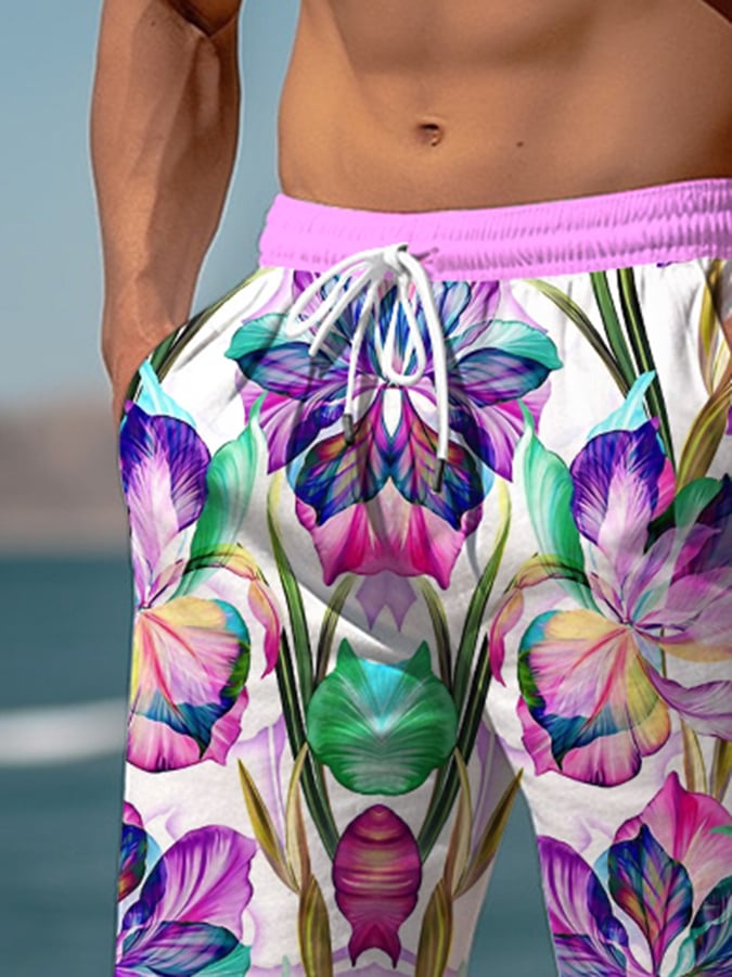 Shorts Art floral Hawaiian Resort casual (Pockets Included) para hombre
