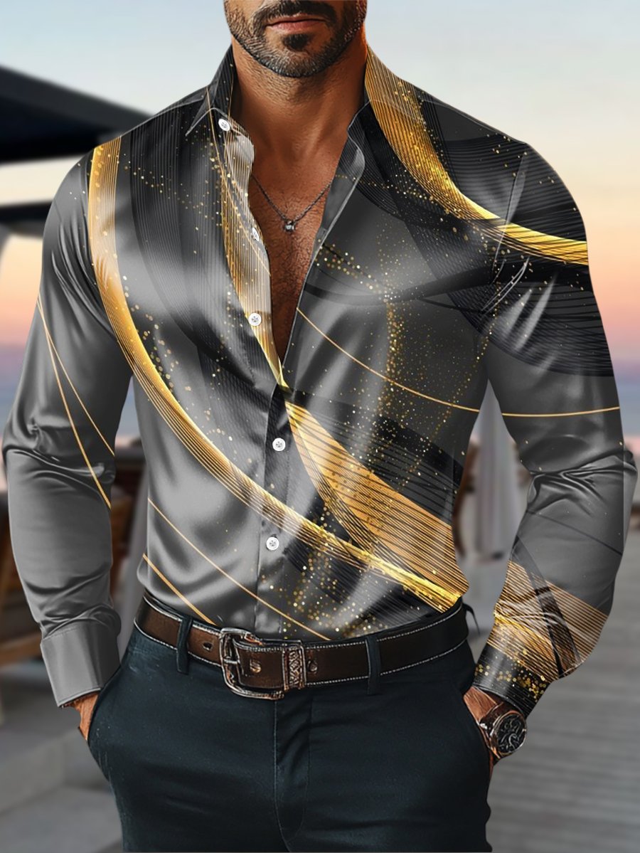 Camisa satén Luxe de manga larga con botones para hombre