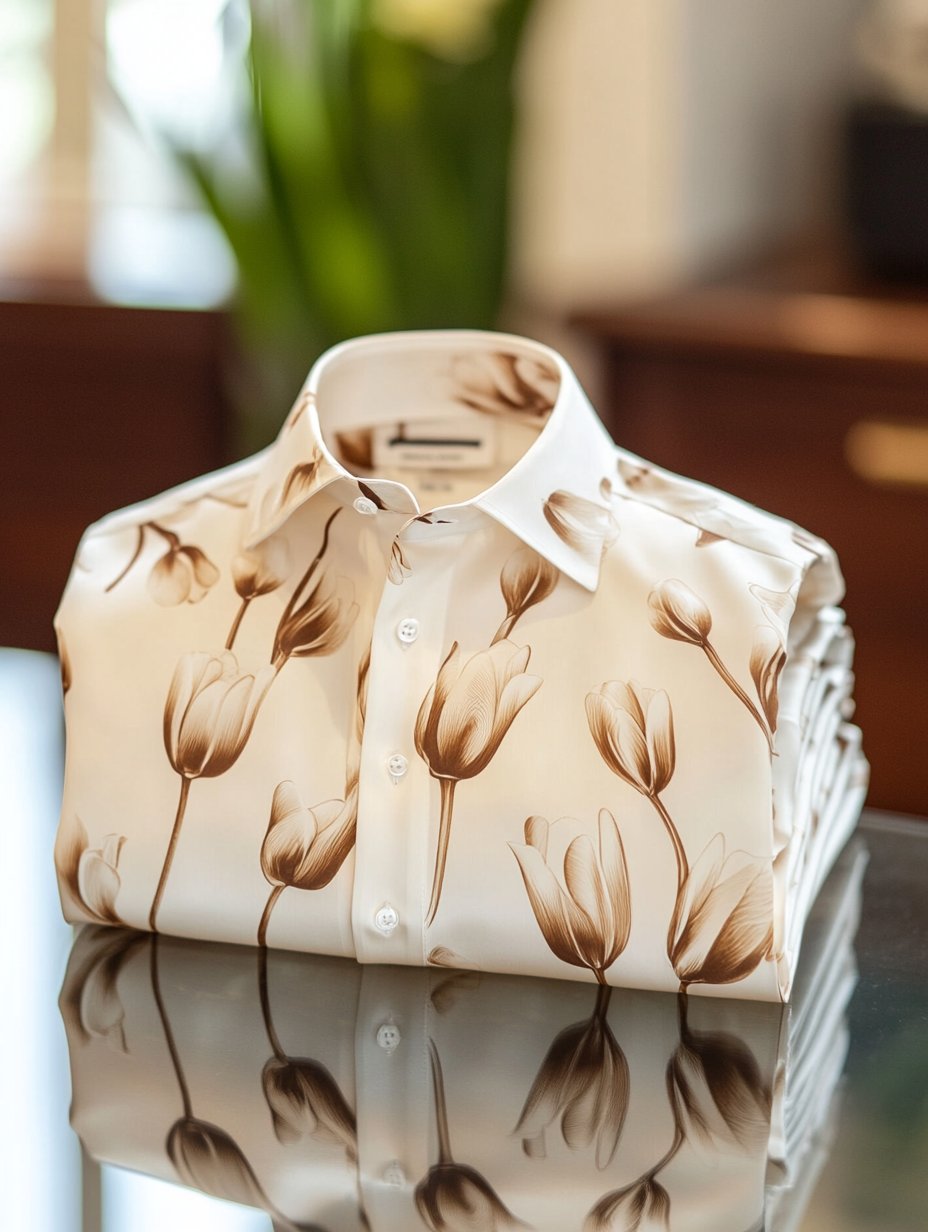 Camisa ejecutivo casual Tulip floral solapa de manga corta para hombre