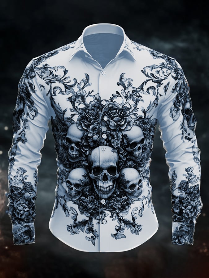 Camisa casual vintage Brogue Skull diseño para hombre