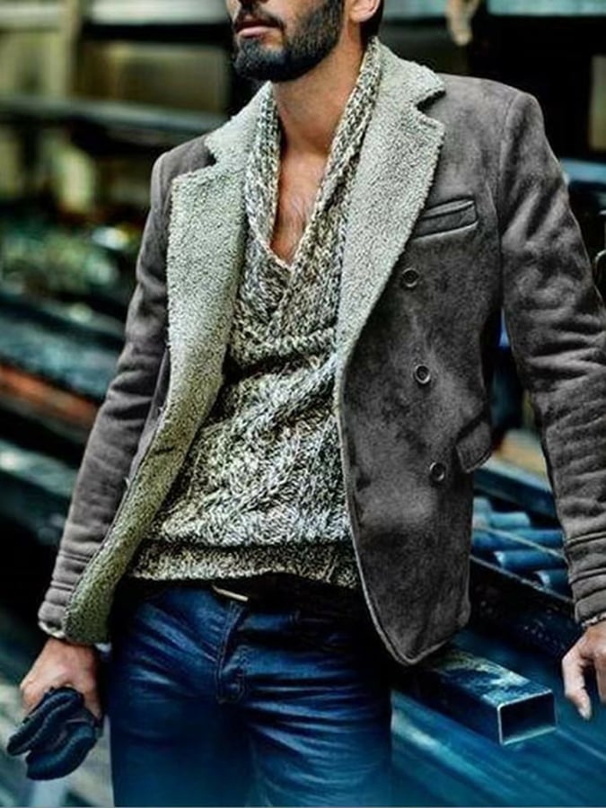 Chaqueta de moda casual polar Lined Faux gamuza para hombre
