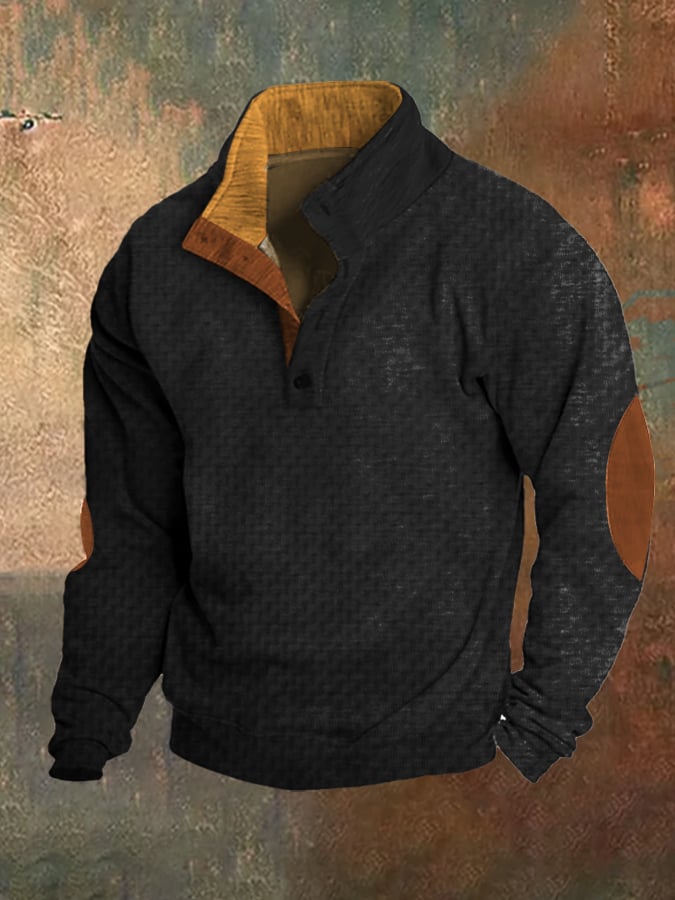 Sudadera retro tejidoted jacquard casual Colorblock Stand cuello para hombre