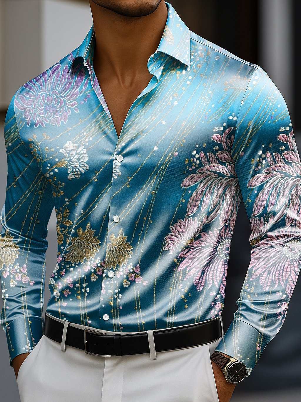 Camisa clásico ejecutivo casual Luxe de manga larga con botones para hombre