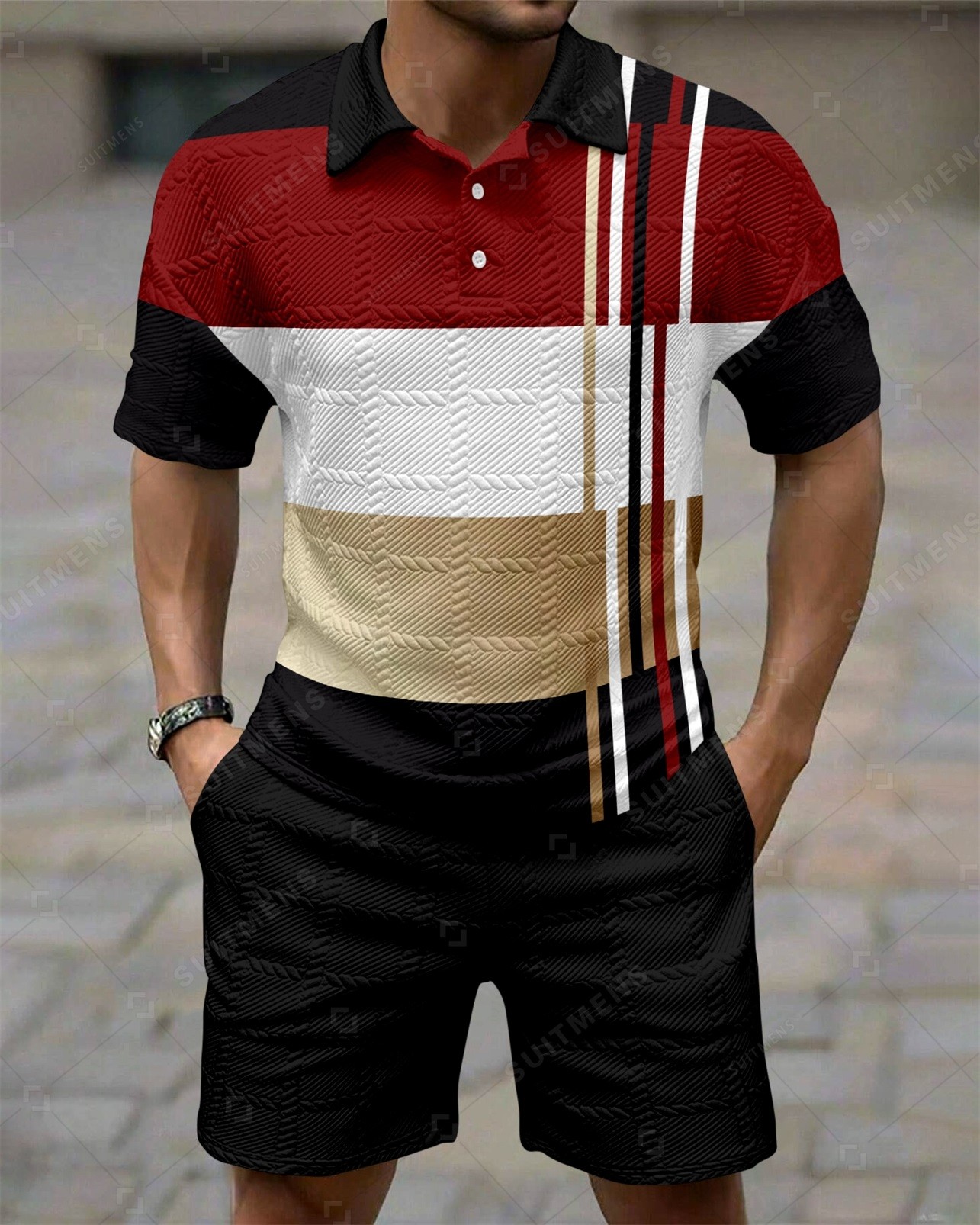 Camisa polo Colorblock Simple Texture Summer Set 260 para hombre