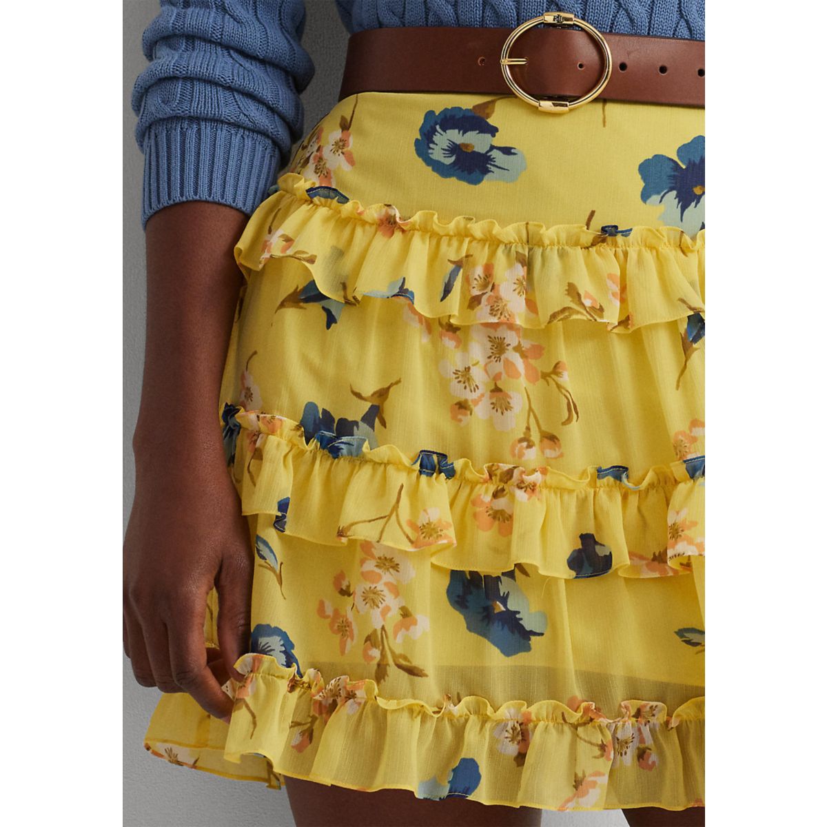 Floral Ruffle Trim Georgette Mini Skirt - 3