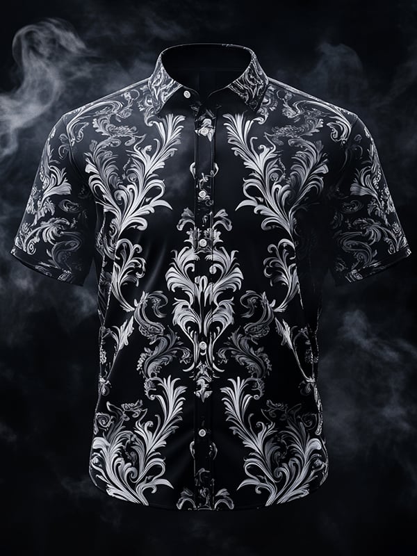 Camisa vintage Dark Baroque estampado de manga corta para hombre