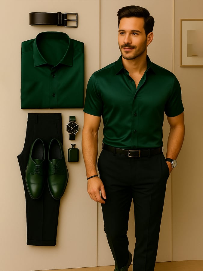 Camisa de moda ejecutivo de lujo satén de manga corta para hombre