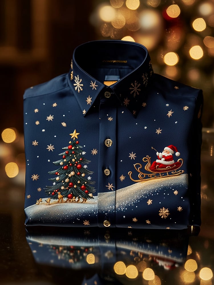 Camisa Christmas satén Luxe de manga larga con botones para hombre