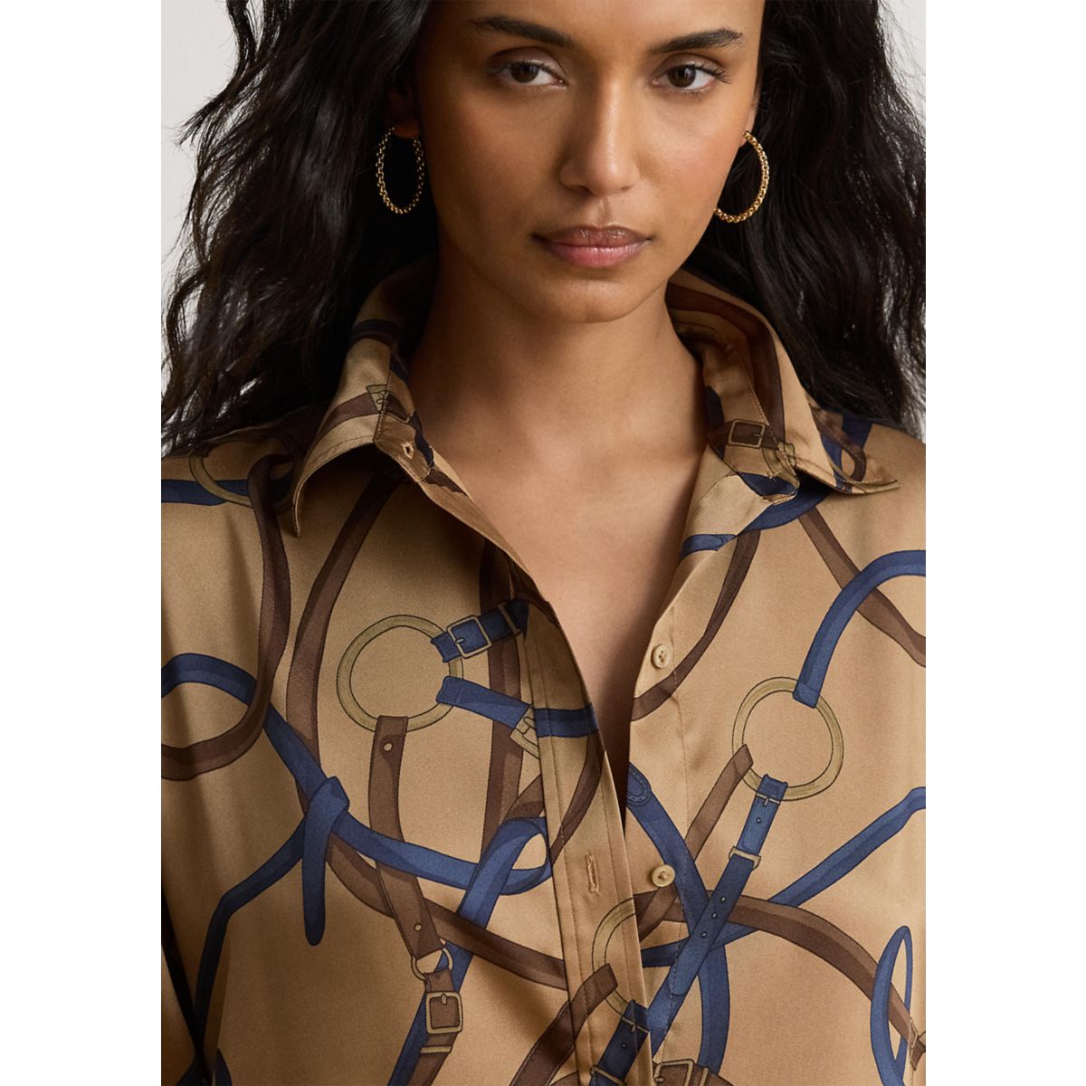 Belting-Print Twill Midi Shirtdress - 4