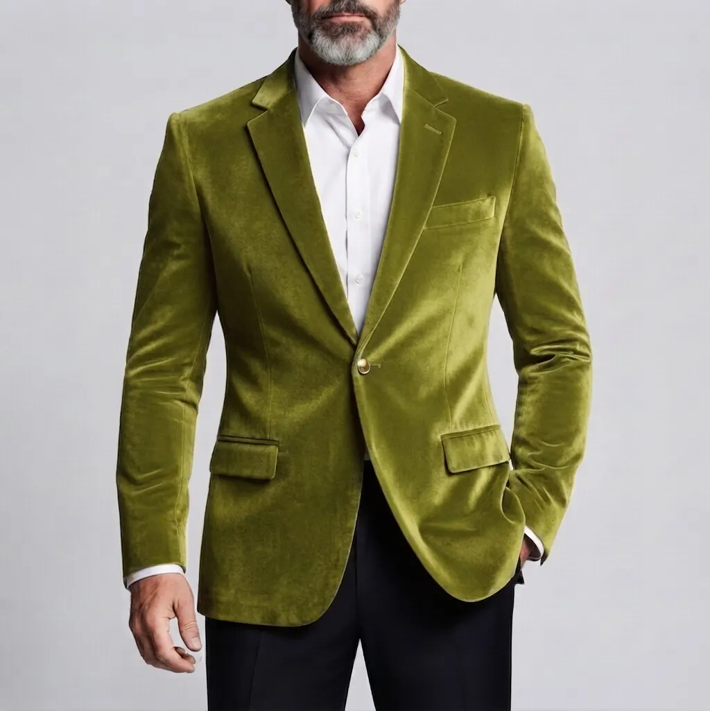 Saco formal de color sólido Velvet Notch Lapel One Button de corte entallado para hombre