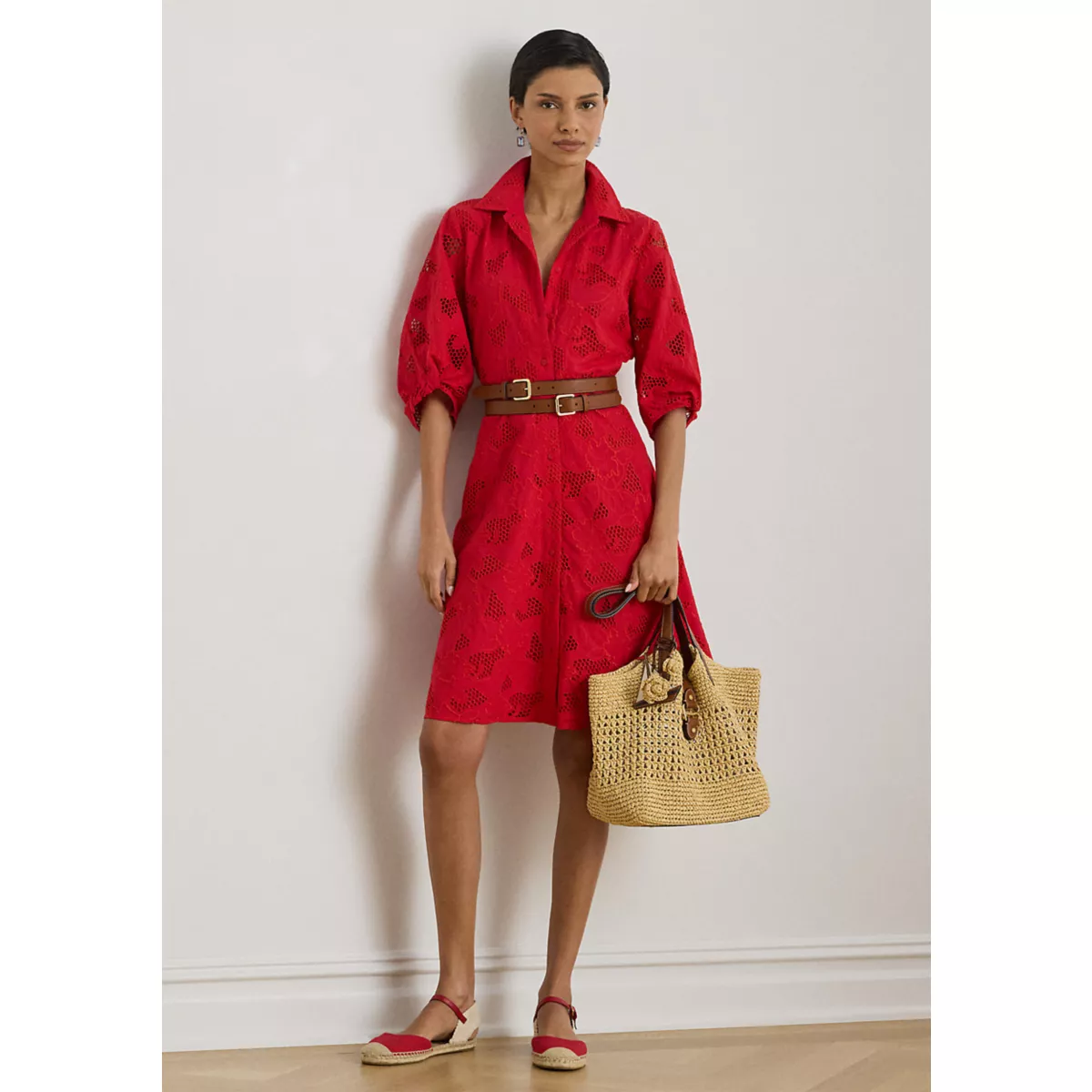 Women's Eyelet Voile Balloon-Sleeve Shirtdress - 1