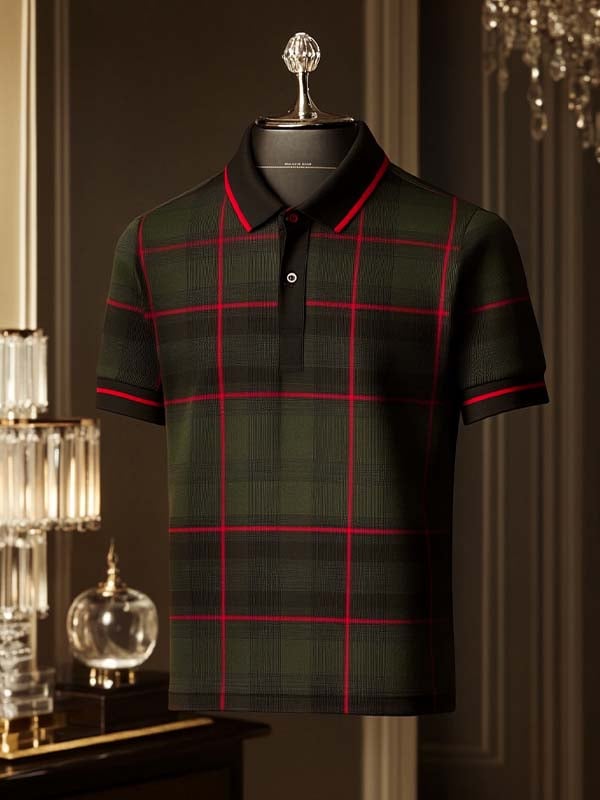 Camisa polo ejecutivo casual a cuadros Button de manga corta para hombre