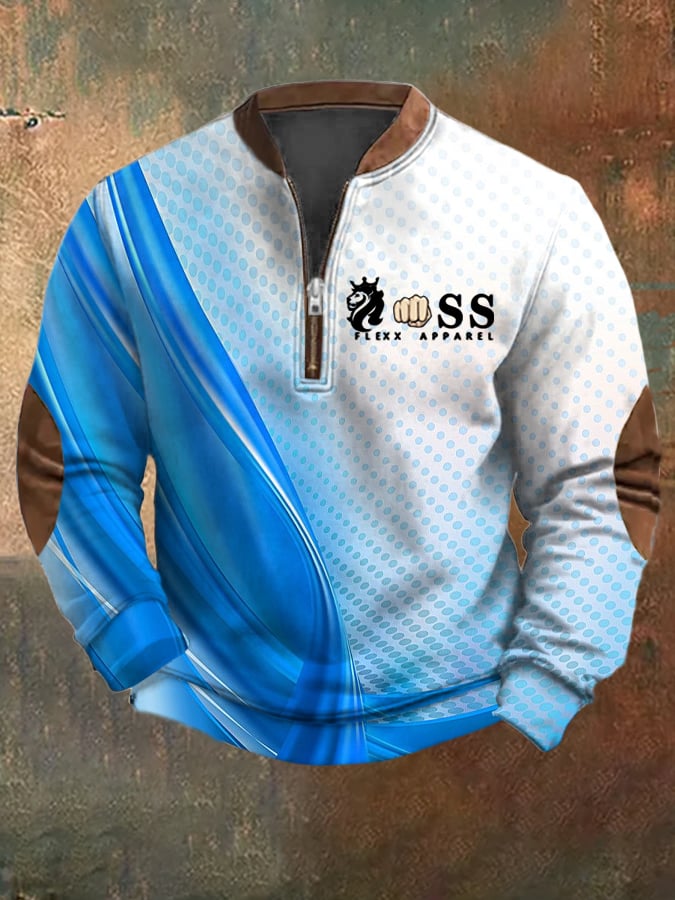 Sudadera retro Letter Design estampado casual cierre cuello de manga larga para hombre