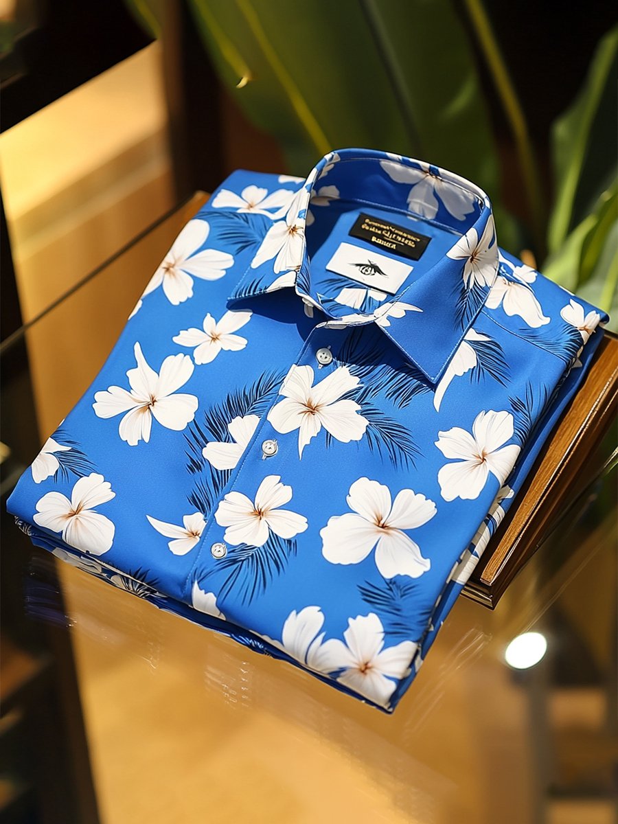 Camisa Resort floral estampado de manga larga para hombre
