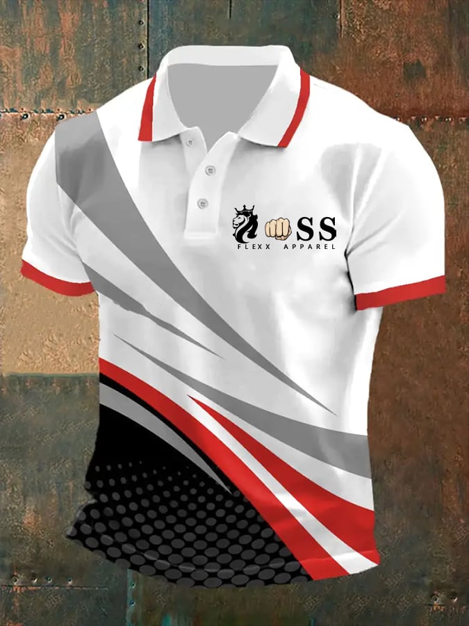 Camisa polo retro Letter estampado casual para hombre