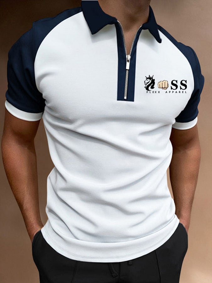 Camisa polo Letter estampado Lapel Zipper Pullover casual para hombre