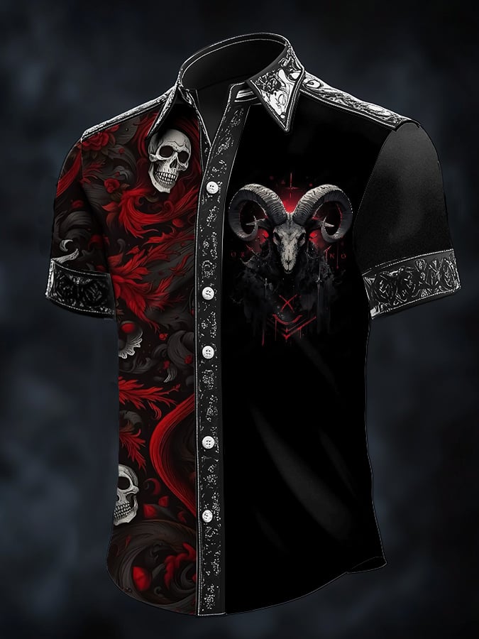 Camisa casual Dark Skull Demon Art satén para hombre