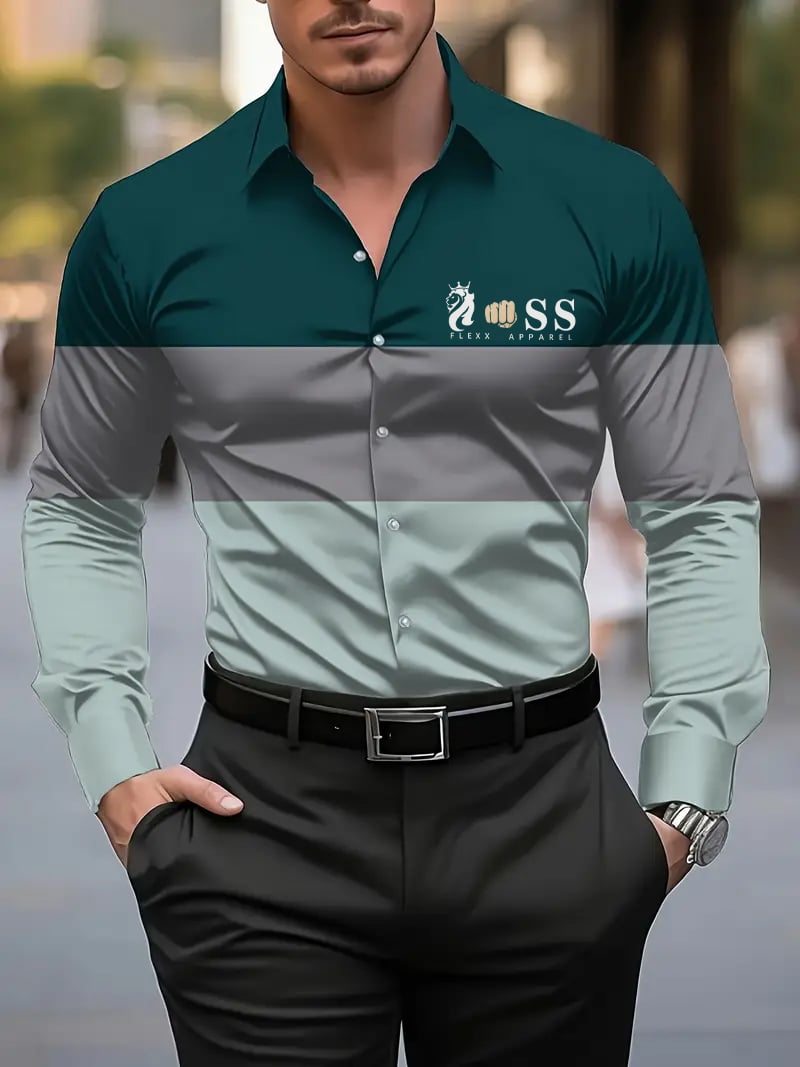 Camisa Street Style ejecutivo casual estampado de manga larga para hombre