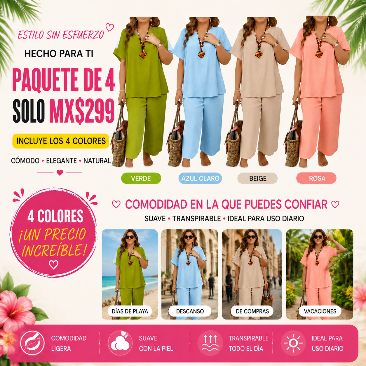 Conjunto de top y pantalón de pierna ancha para mujer · vista 2