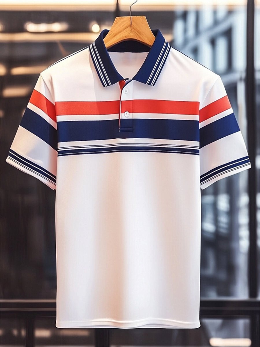 Camisa polo ejecutivo casual rayas estampado Button de manga corta para hombre