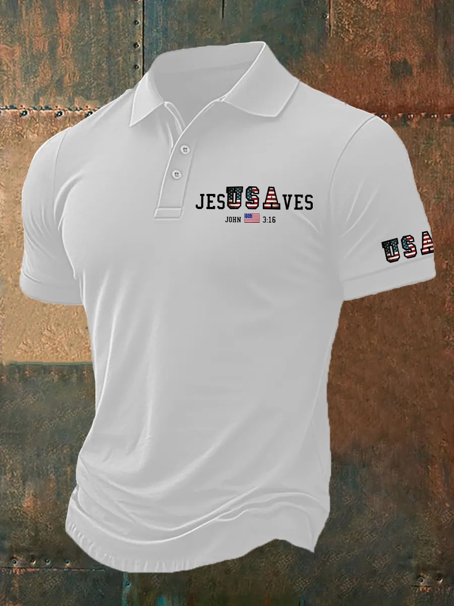 Camisa polo vintage USA Jesus Saves estampado para hombre