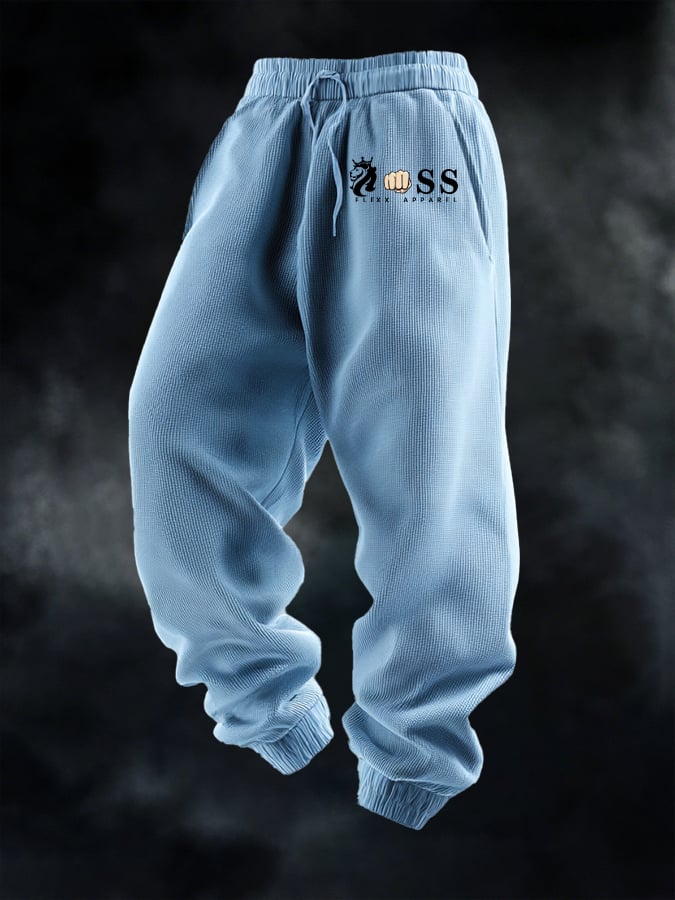 Pantalón casual Waffle de color sólido Sports para hombre