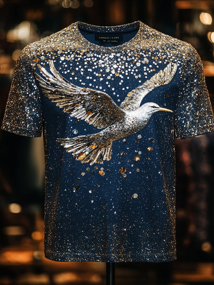 Camiseta Eagle Sequin ejecutivo estampado de manga corta para hombre