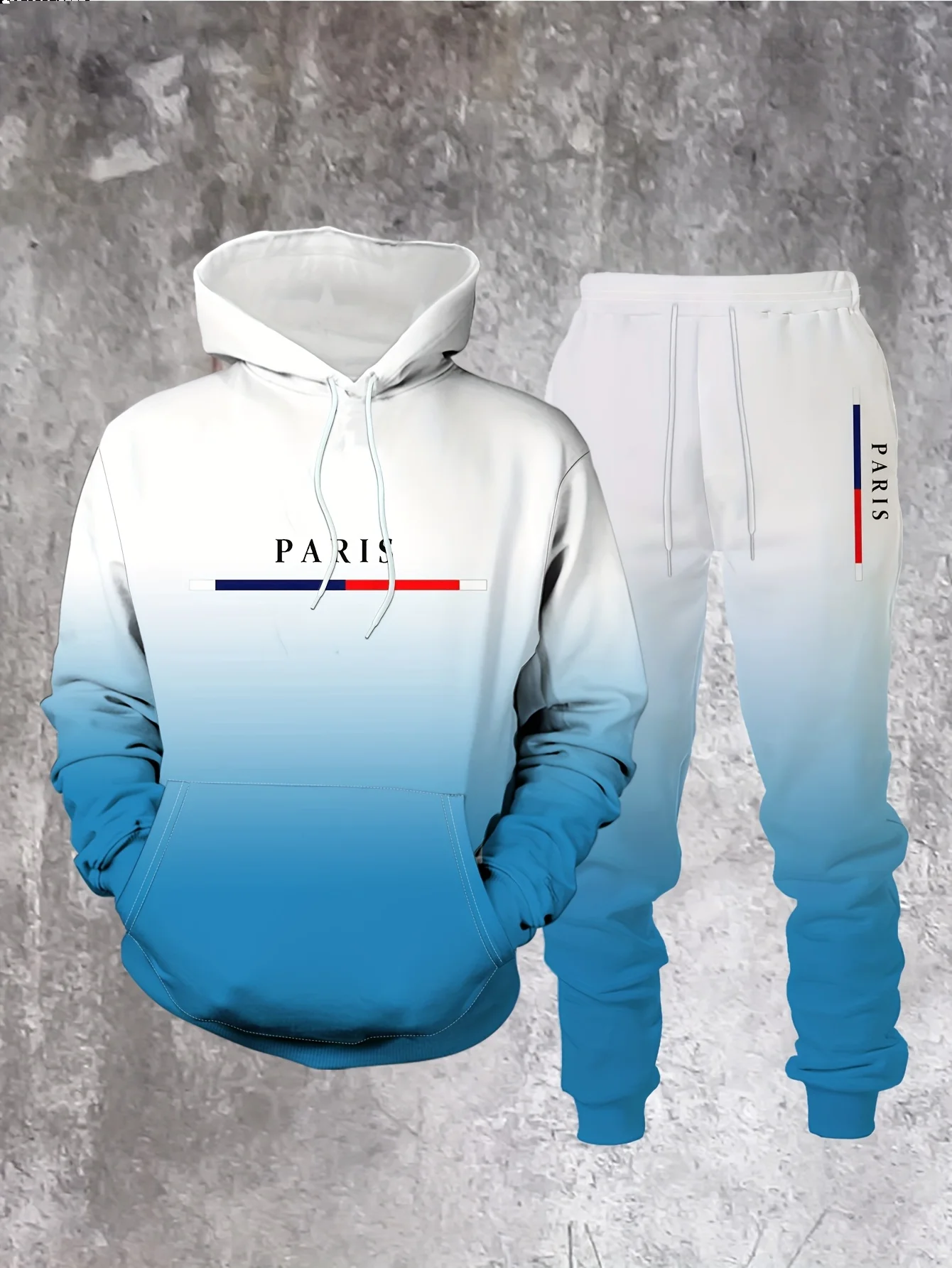 Sudadera con capucha Gradient Color Paris Tracksuit Outfit Street de moda 3D estampado Sport 2-Piece Autumn/Winter sudadera Sweatpantalón Set para hombre