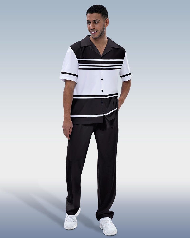 Rianmond Black Bar de manga corta Walking Suit para hombre