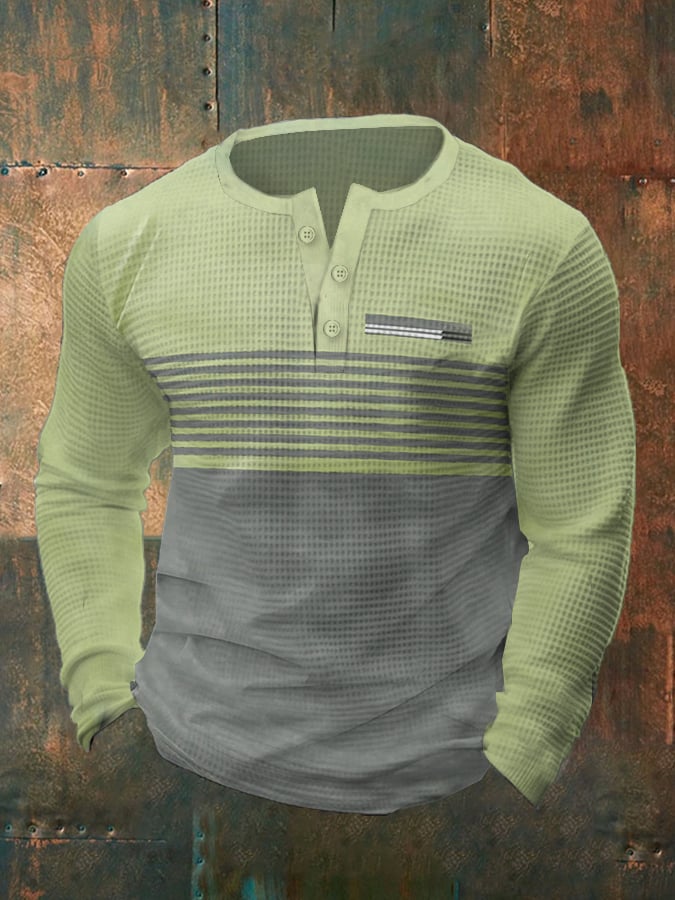 para hombre vintage Waffle Color Patch Henley Neck camiseta