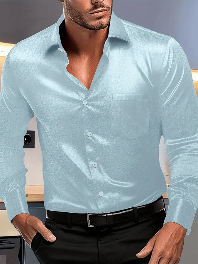 Seda ejecutivo de lujo Design estampado de manga larga Pockecamiseta para hombre