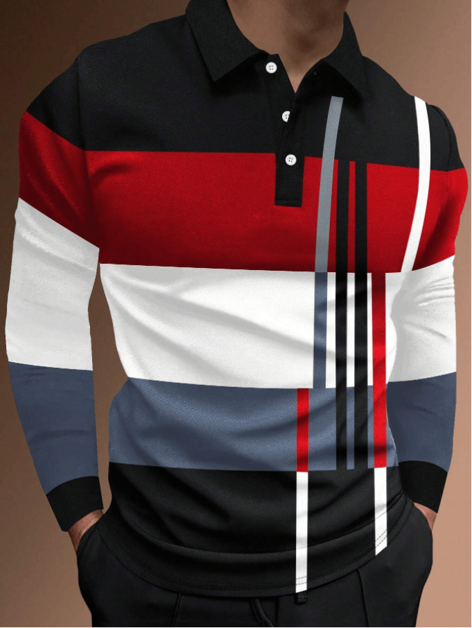 Camisa polo ejecutivo casual a rayas de manga larga para hombre