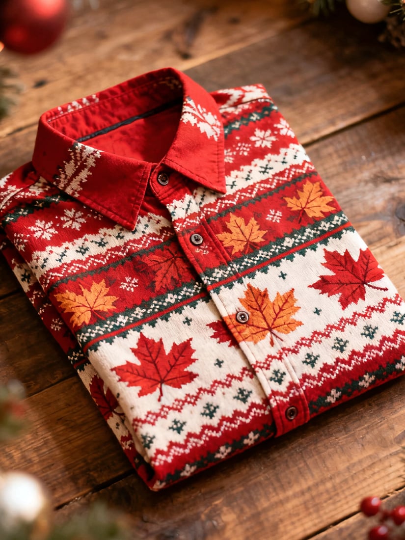 Camisa Christmas de manga larga con botones para hombre