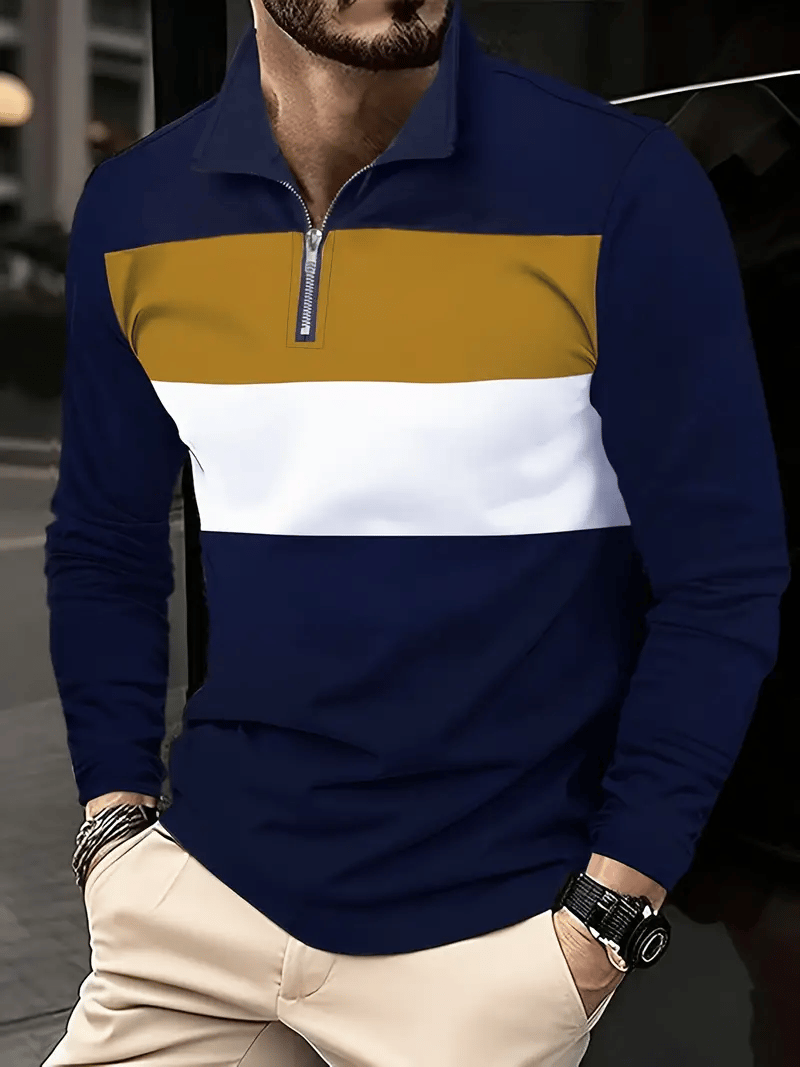Camisa ejecutivo casual a rayas con cierre para hombre