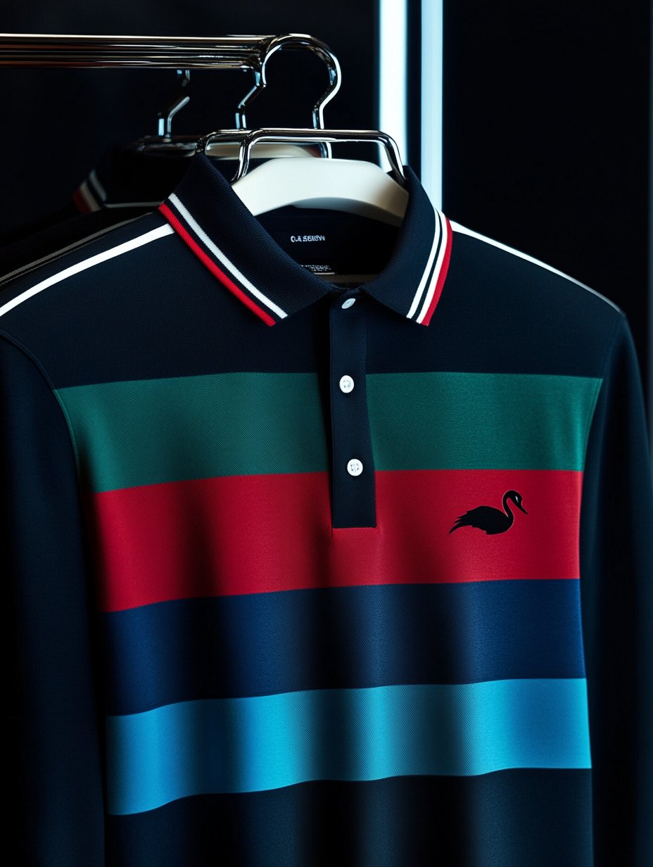Camisa polo retro ejecutivo rayas estampado de manga larga para hombre
