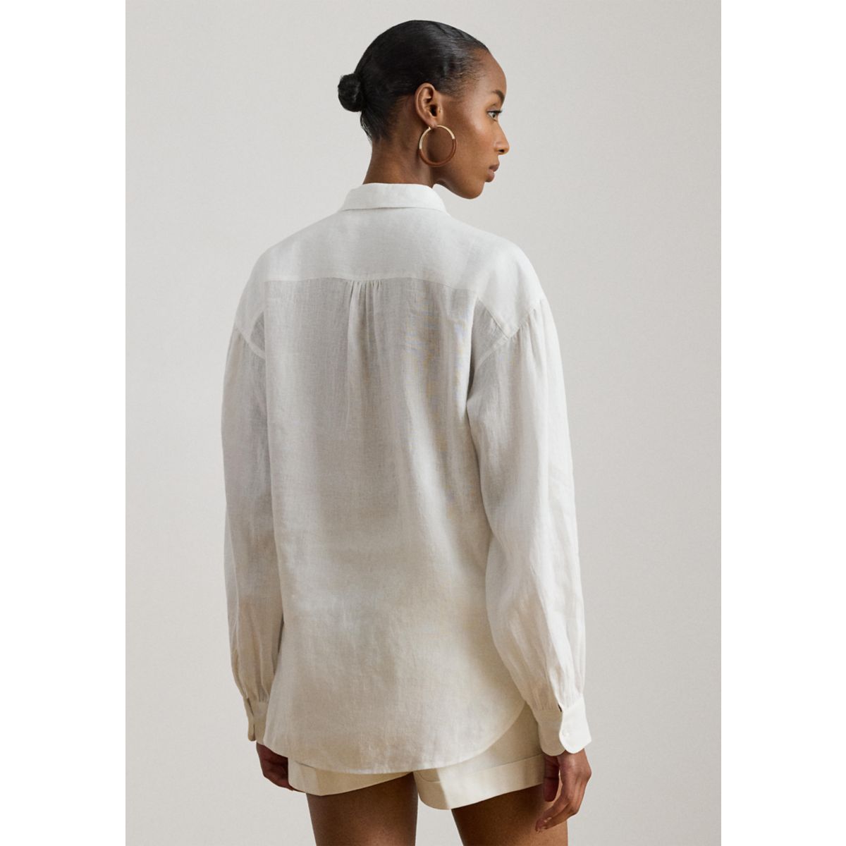 Women's Linen Blouson-Sleeve Shirt - 2