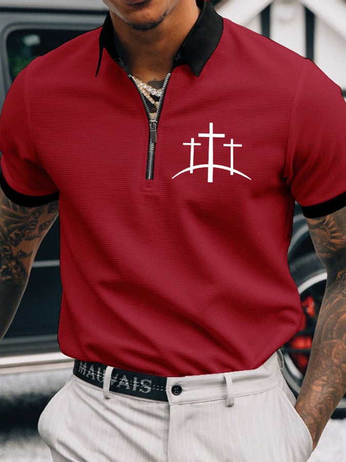 Camisa polo Faith Cross estampado casual para hombre